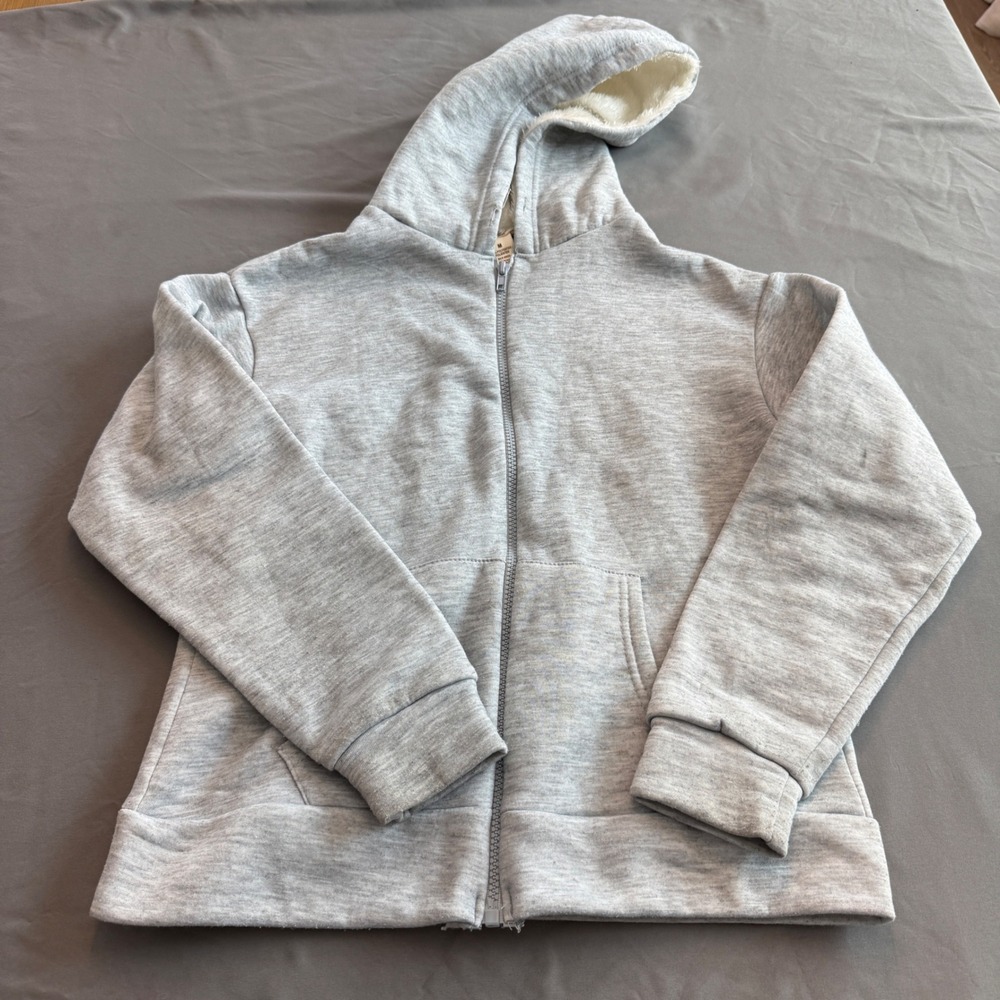 NYC Womens Gray Full Zip Hoodie Faux Fur Lined Hood Sweatshirt Size M